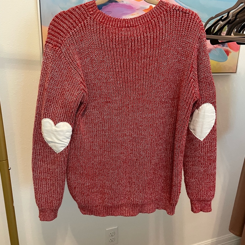 Cozy Red Knit Sweater heart sleeve warm holiday valentines love cozy - Picture 4 of 6
